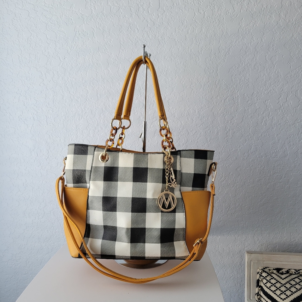 MKF Collection Yale  Buffalo Plaid 2-PC Set Tote Bag & Wristlet Wallet - Picture 8 of 16
